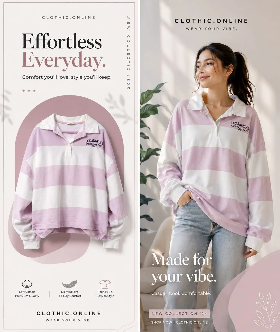 Blush Stripe Oversized Polo – Effortless Everyday Comfort