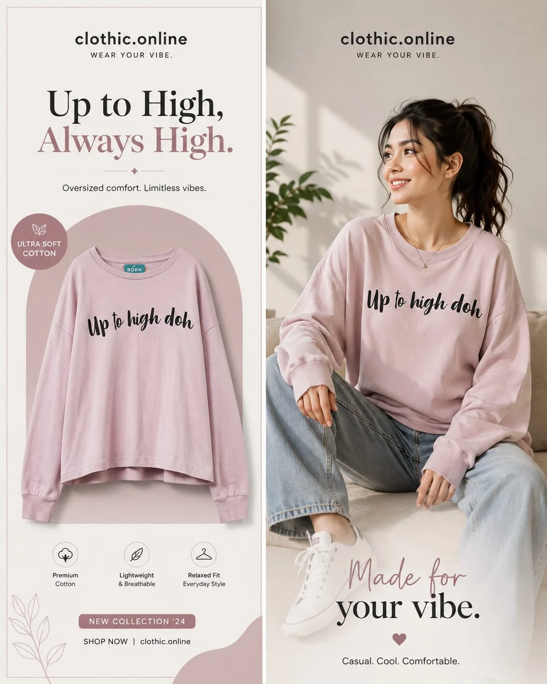 Blush Vibe Oversized Sweatshirt – Soft Cotton Everyday Essential