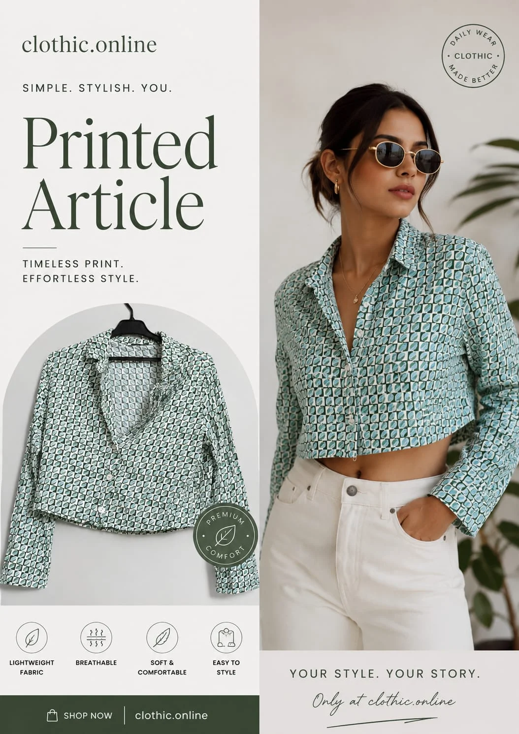 Mint Luxe Patterned Crop Shirt